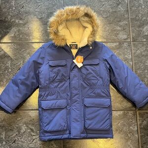 The Children's Place Navy Blue Parka with Faux Fur Hood  - Boys size M 7/8